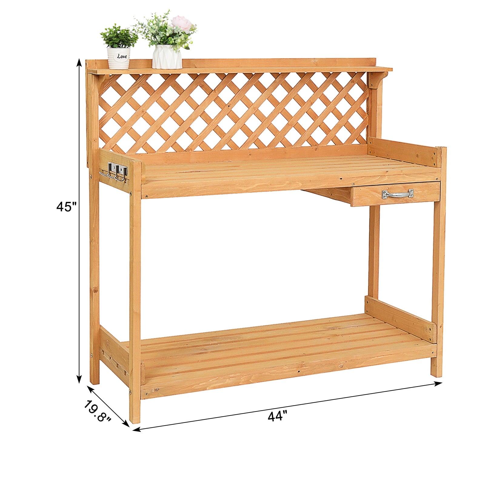 UBesGoo Garden Work Bench Potting Table With Drawer Burlywood