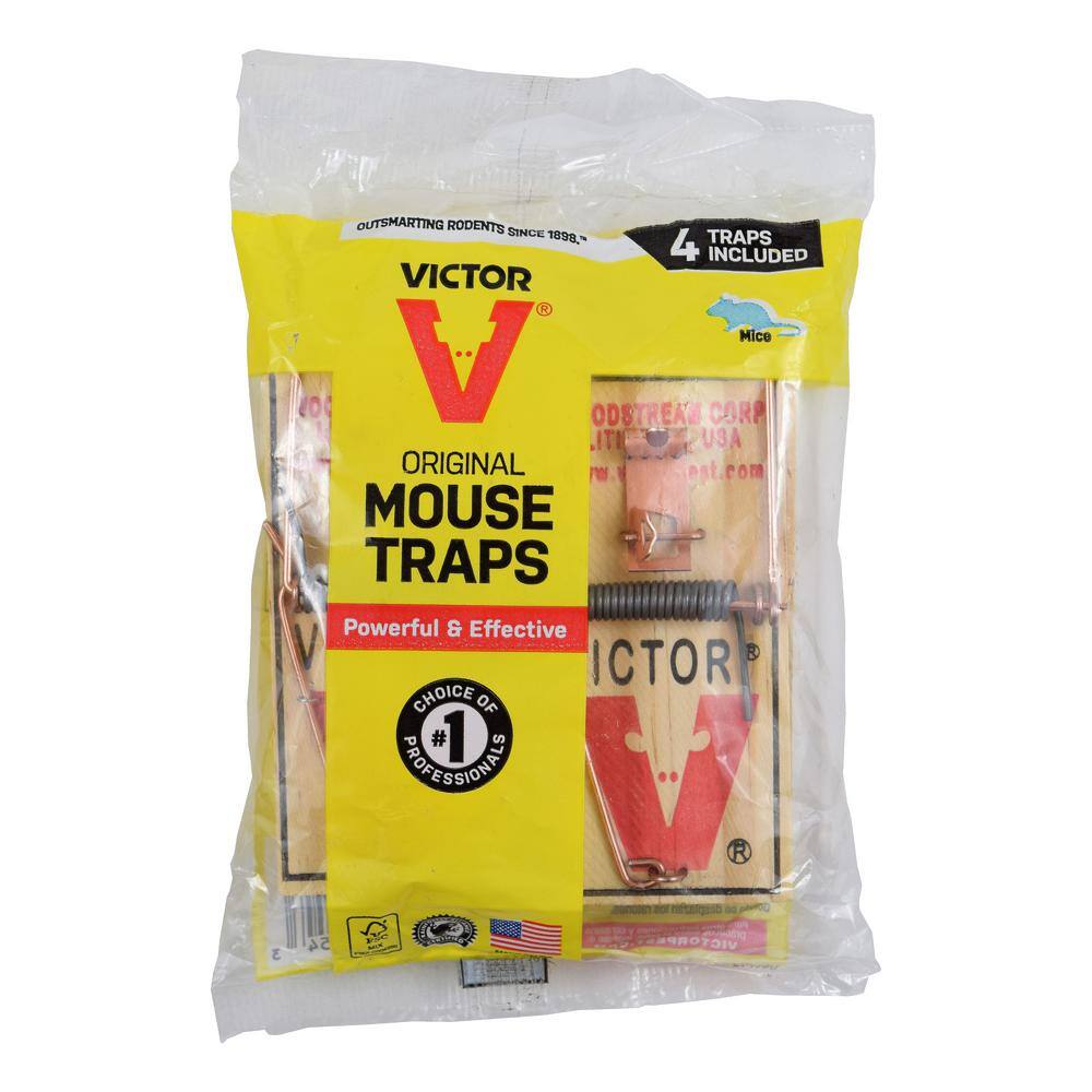 Victor Metal Pedal Indoor and Outdoor Sustainably Sourced FSC Wood Snap Mouse Trap (4-Count) M156