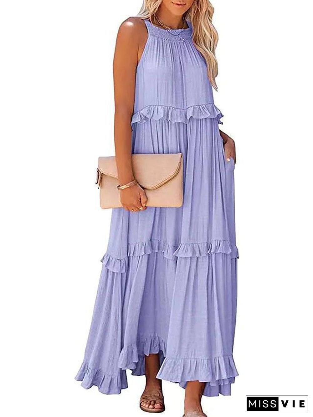 Long Ruffled With Swing Beach Maxi Dress