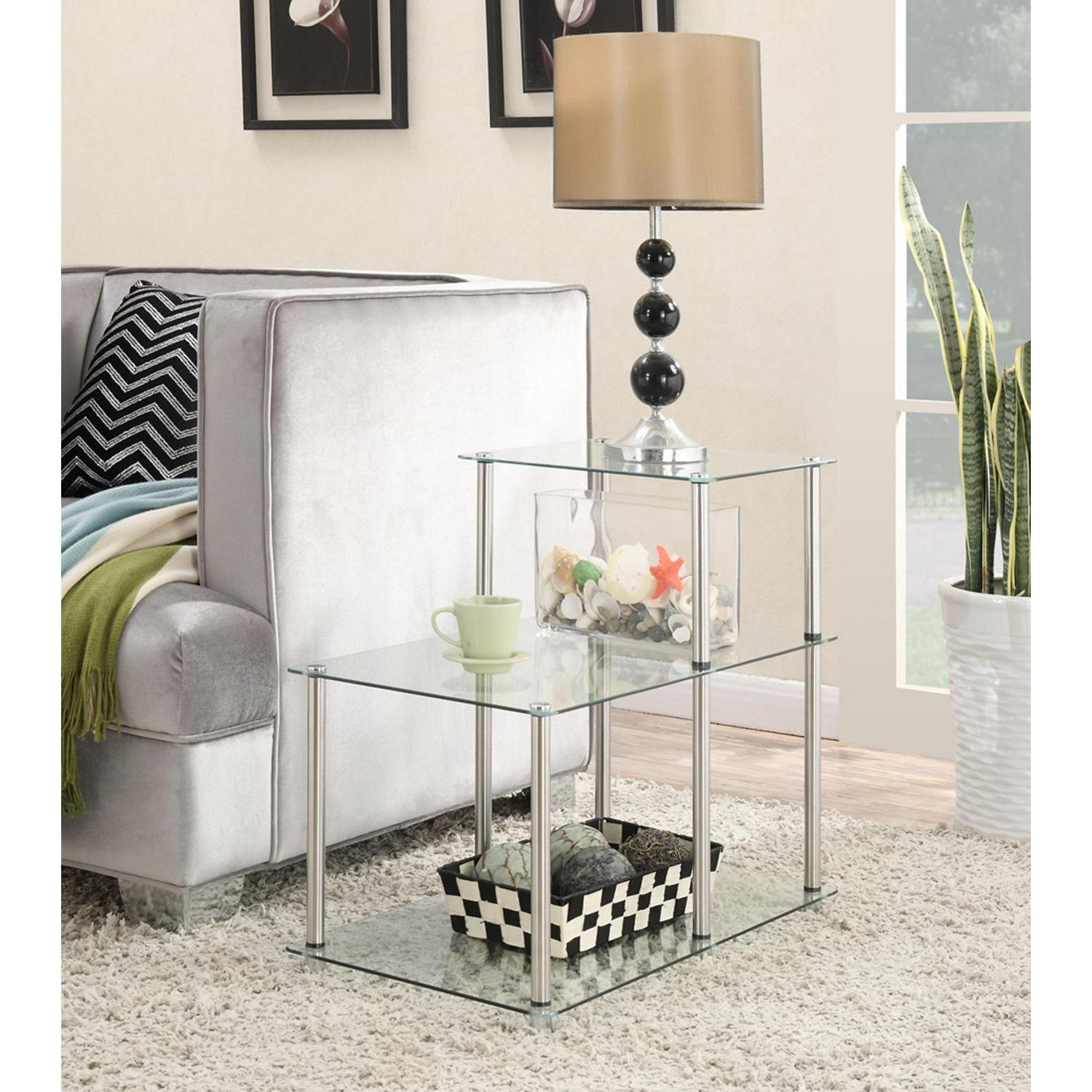 Convenience Concepts Designs2Go No Tools 3 Tier Glass Step End Table