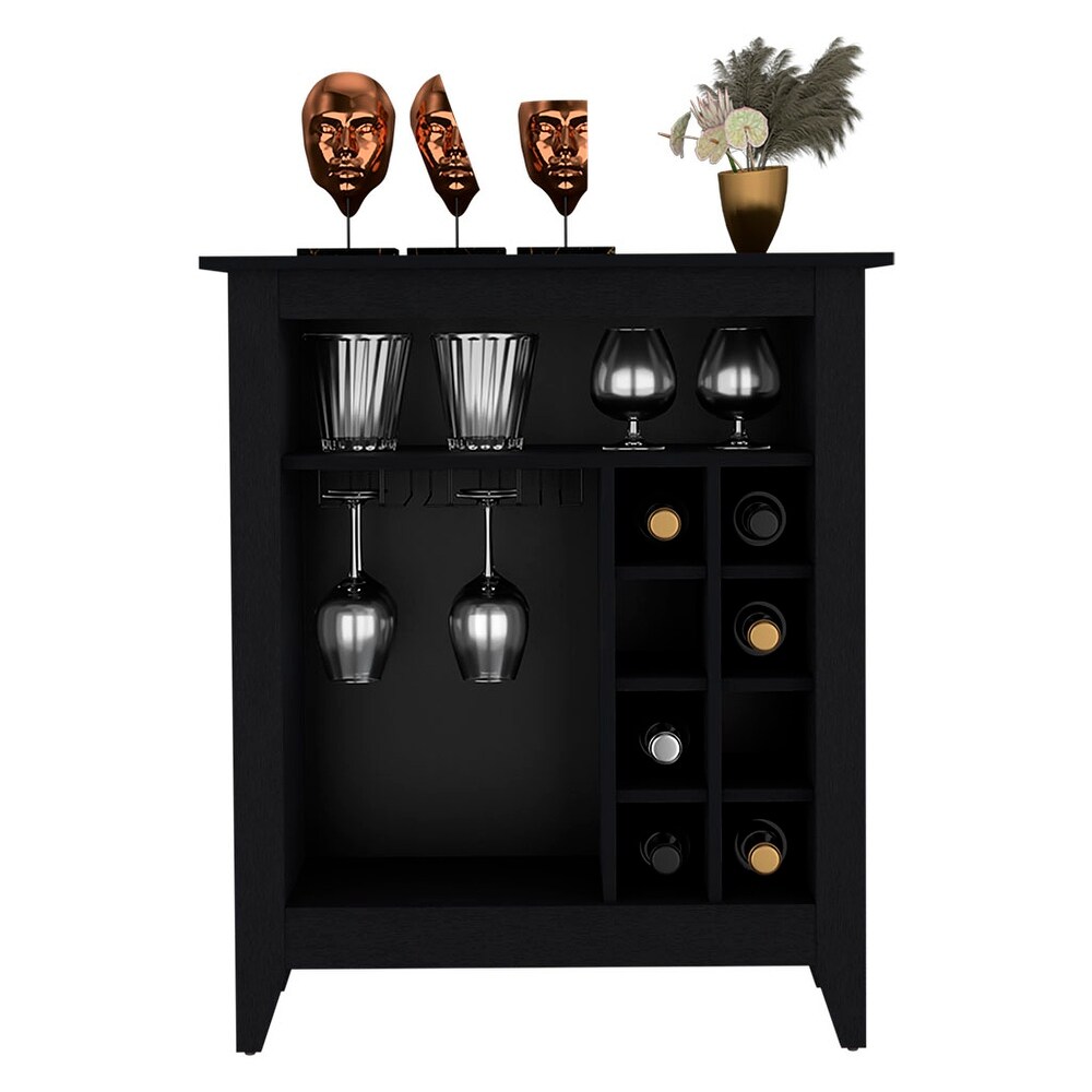 Bar Cabinet Castle  One Open Shelf  Six Wine Cubbies  Black Wengue Finish