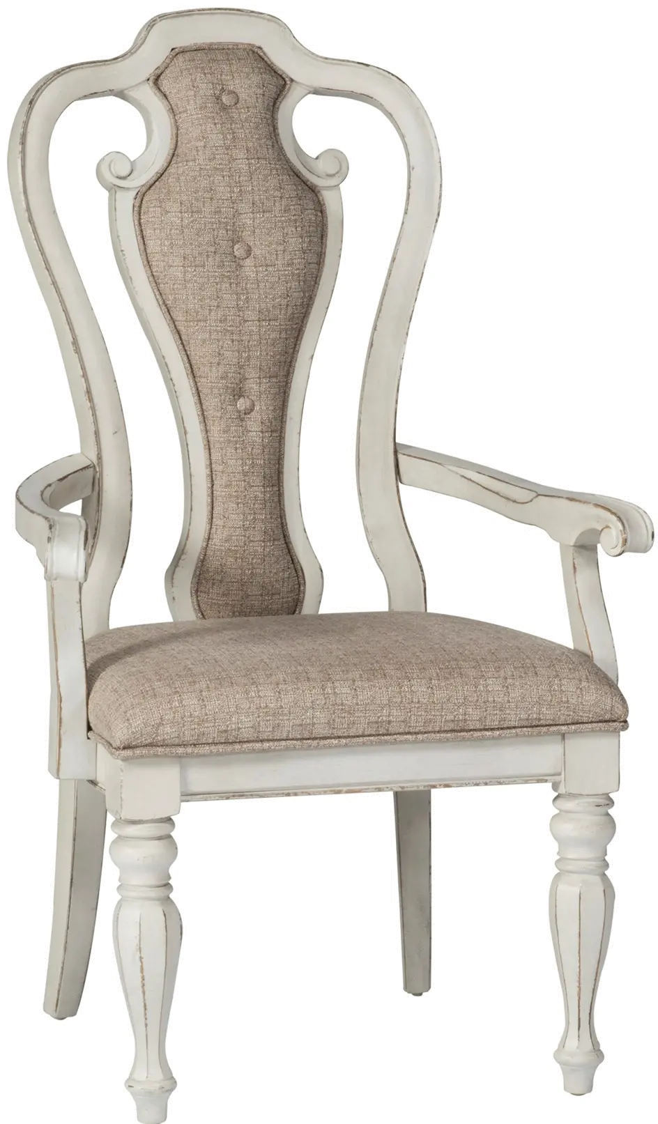 Magnolia Manor Antique White Upholstered Dining Arm Chair