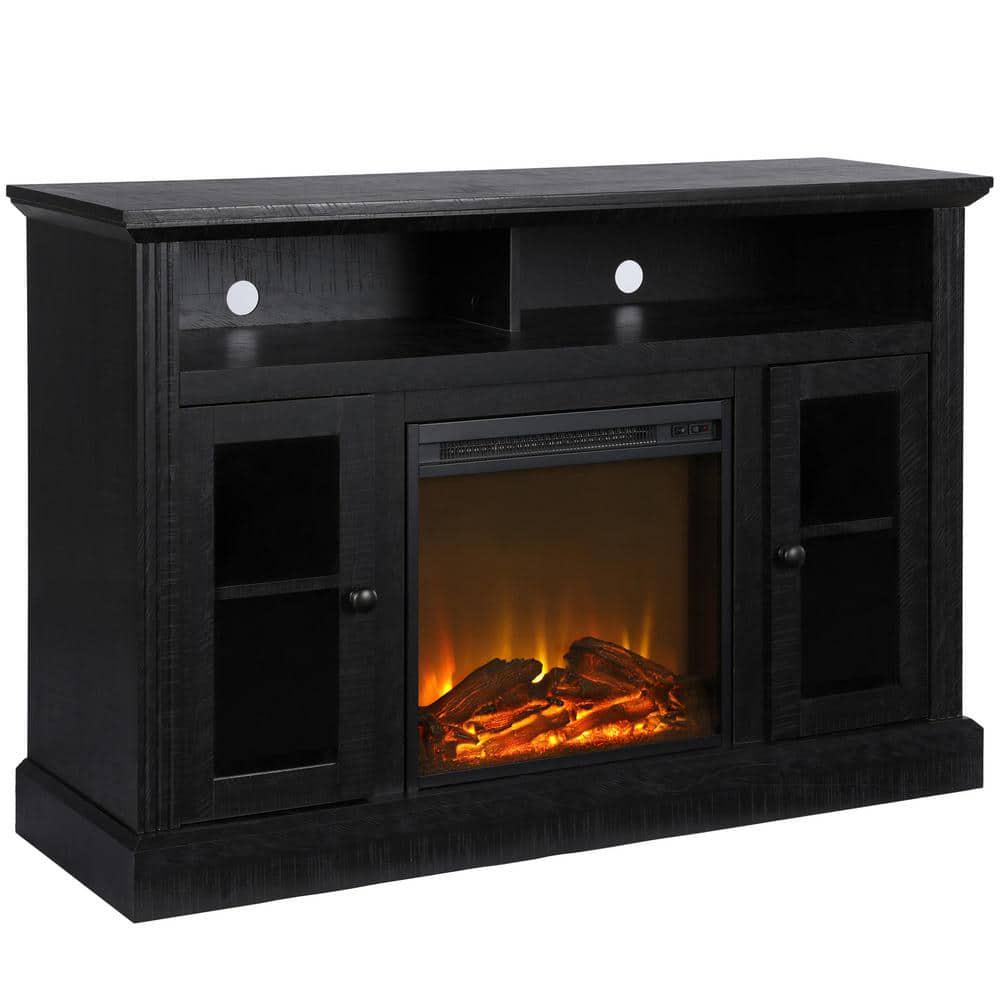 Ameriwood Home Nashville 47 in Freestanding Electric Fireplace TV Stand in Black Oak