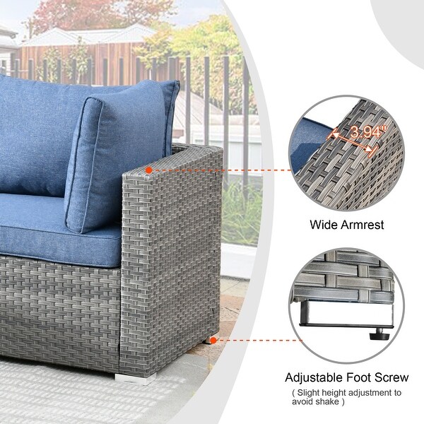 HOOOWOOO 10piece Patio Wicker Furniture Sectional Sofa Set Swivel Rocker with Fire Pit Table