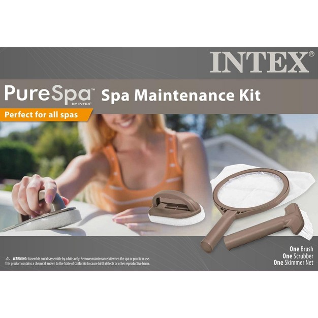 Intex Purespa Hot Tub And Spa Maintenance Accessory Kit With Curved Brush Mesh Net Skimmer And Scrubber For Inflatable Purespa Home Hot Tubs