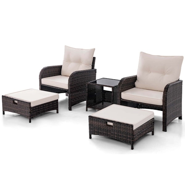 Costway 5 PCS Patio Conversation Set with 2 Chairs 2 Ottomans and 1