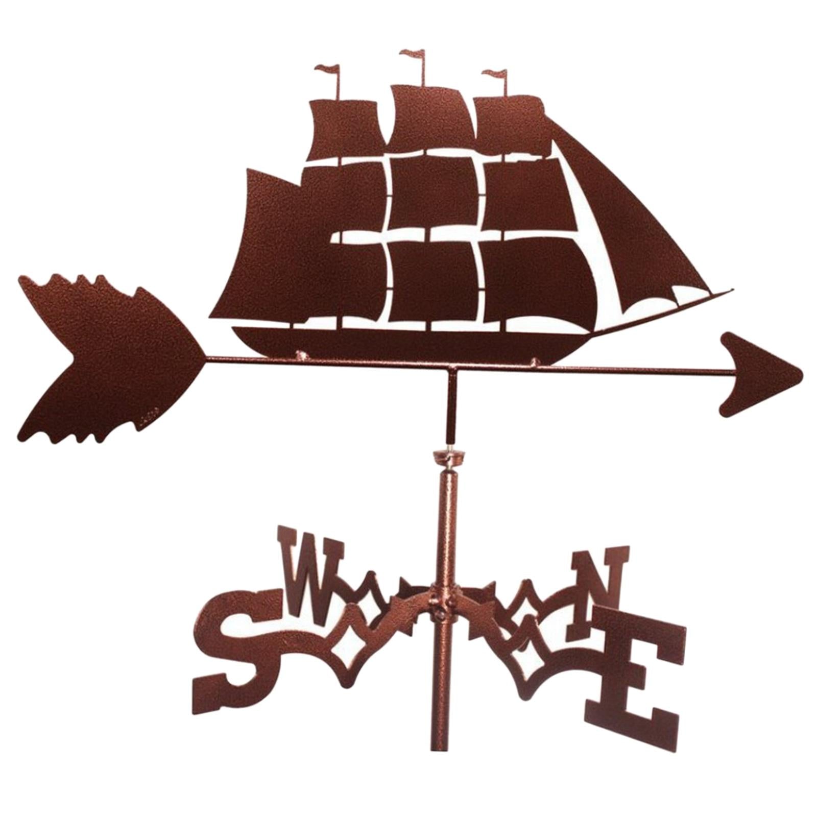 Farmhouse Sailing Ship Weather Vane Roof Mount Rod， Wind Direction Indicator Outdoor Metal Bracket Weather Vane