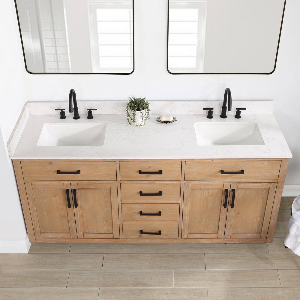 Altair Gavino 72 in. W x 22 in. D x 34 in. H Bath Vanity in Light Brown with Grain White Composite Stone Top 557072-LB-GW-NM