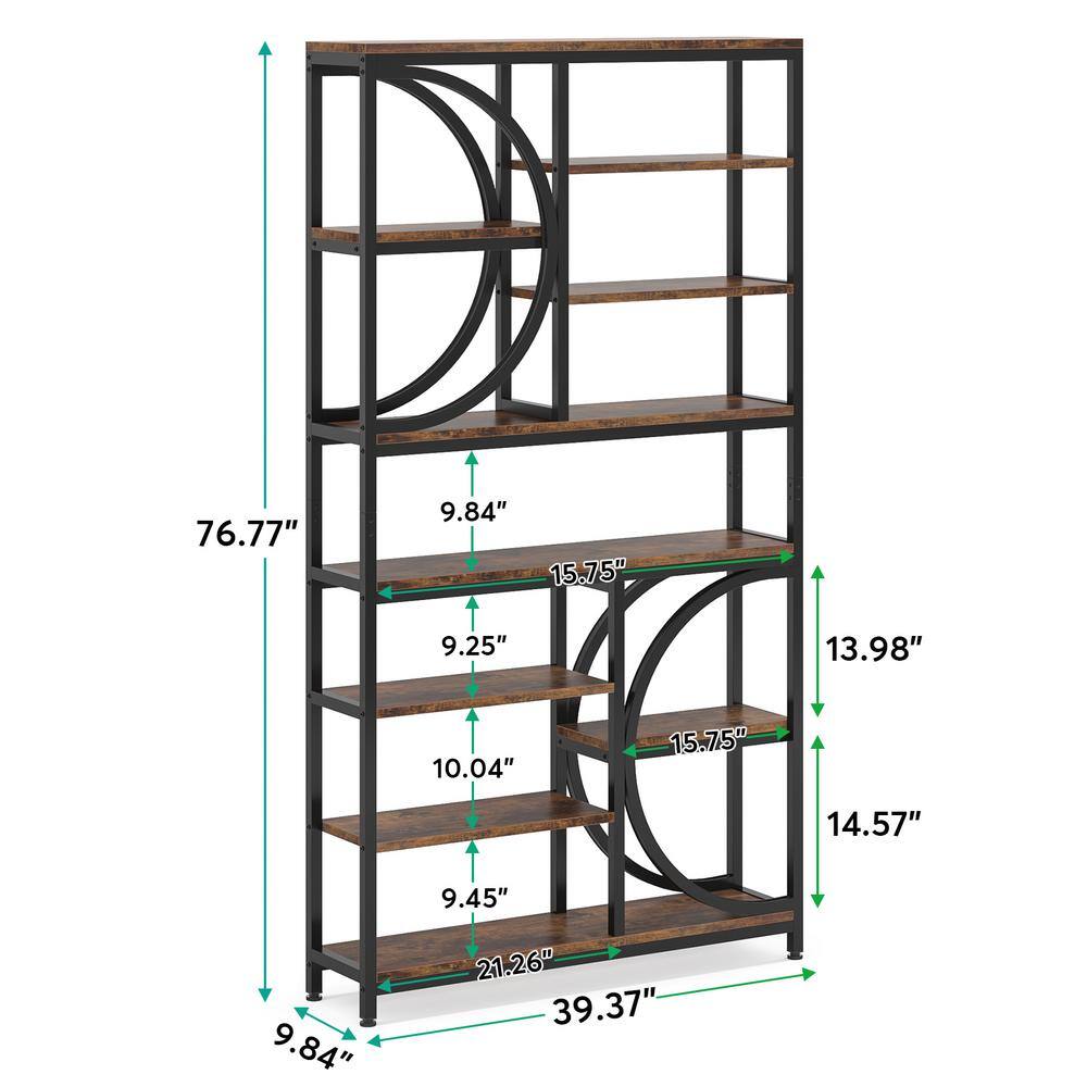 Tribesigns Earlimart 39.37 in. Wide Rustic Brown Engineered Wood 10-Shelf Etagere Bookcase Bookshelf with Open Storage Shelves TJHD-QP-0104