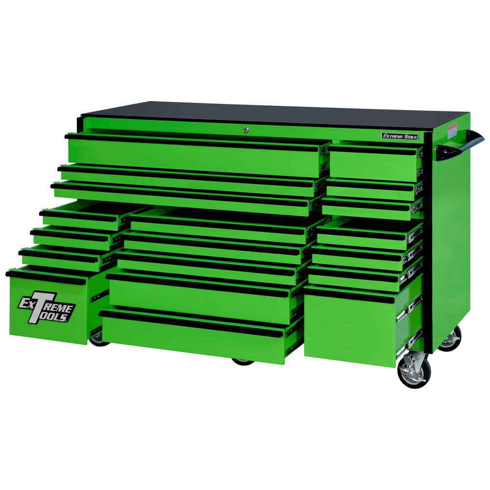 Extreme Tools RX Series 72 in. 19 -Drawer Roller Cabinet Tool Chest in Green with Black Handles RX722519RCGNBK-X