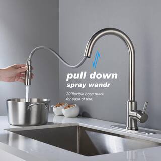 Toject Ballard Touch Single-Handle Pull-Down Sprayer Kitchen Faucet with Dual Function Sprayhead in Brushed Nickel BST001NS