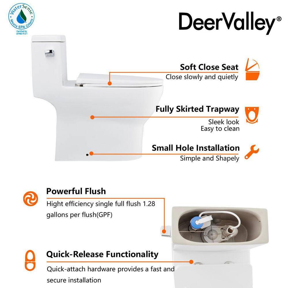 DEERVALLEY DeerValley Concord 12 in Rough in Size 1Piece 128 GPF Single Flush Elongated Toilet in White Seat Included