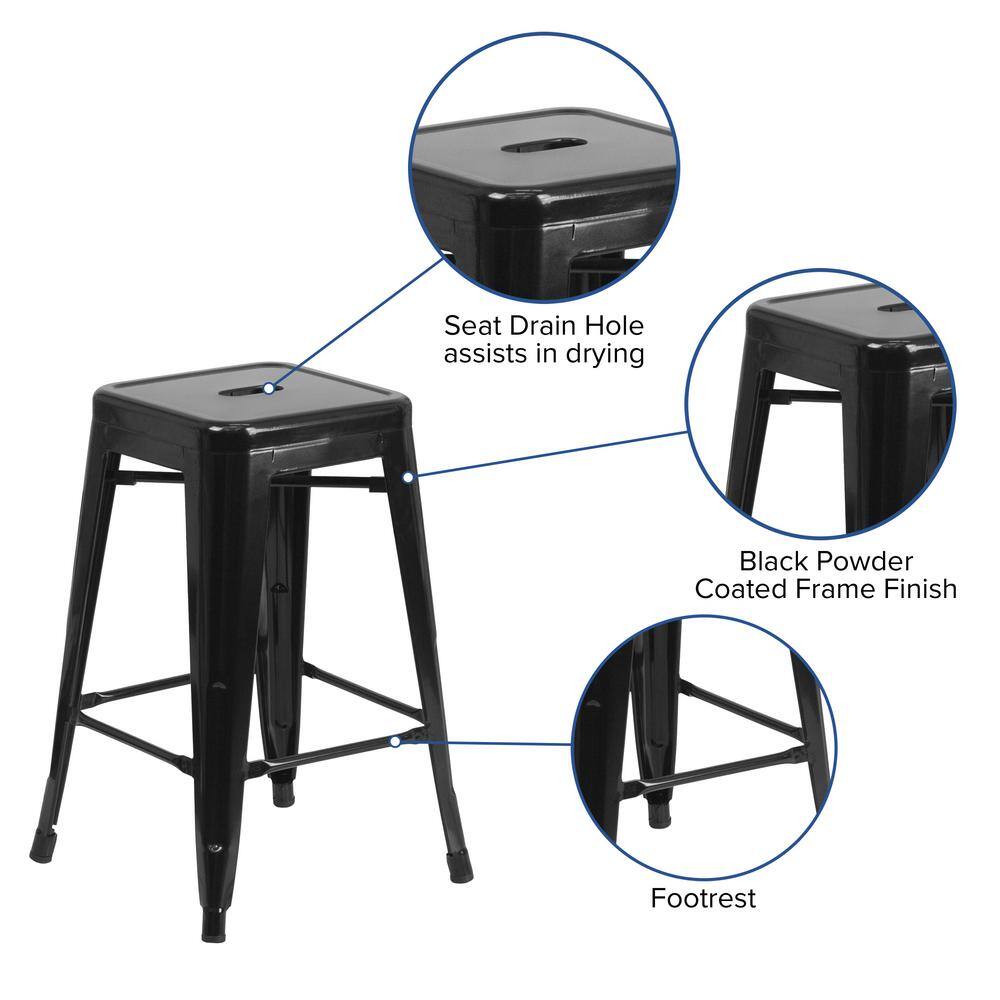 Flash Furniture 24 in. Black Metal Bar Stool CH3132024BK