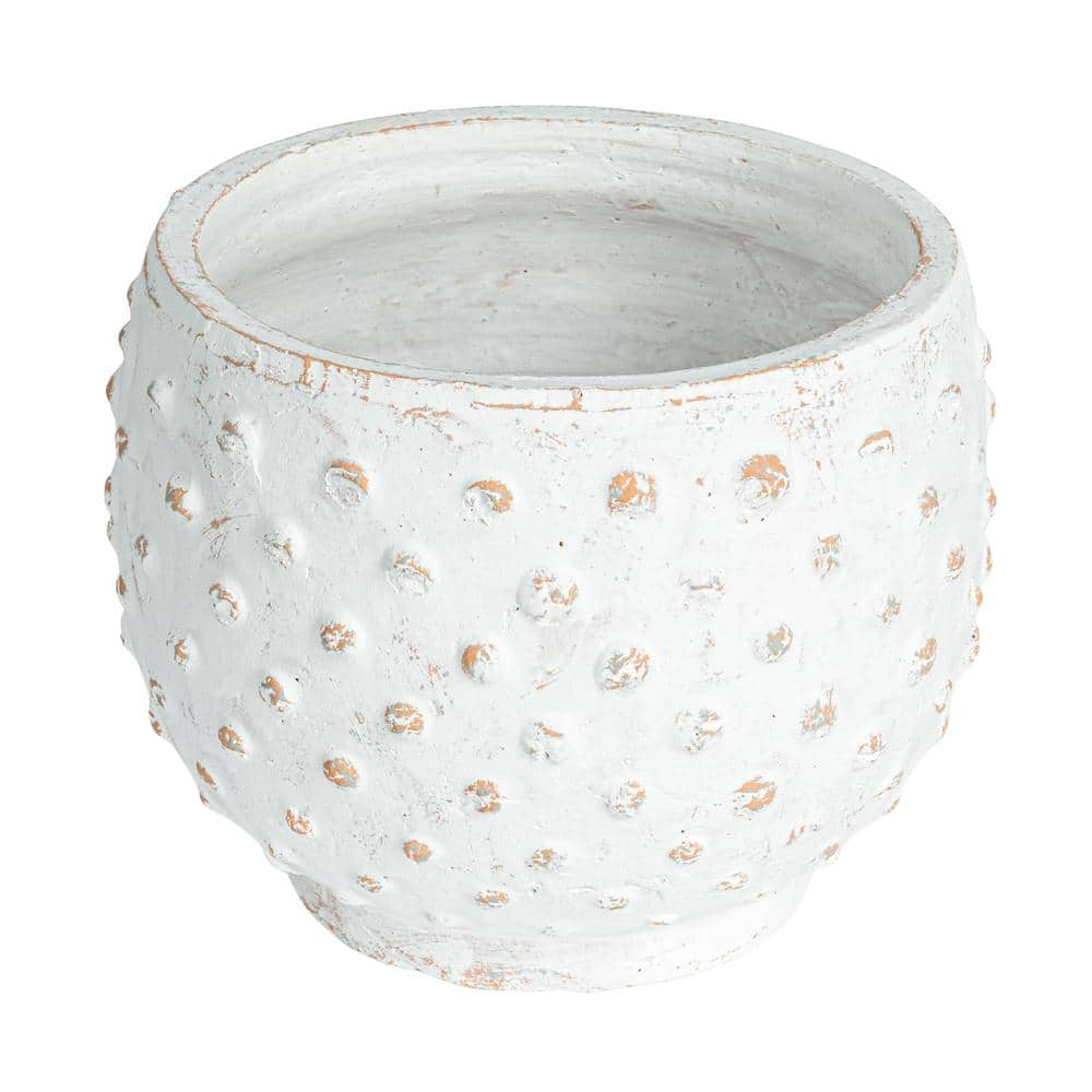 Storied Home Distressed White Clay Round Hobnail Planter EC1793