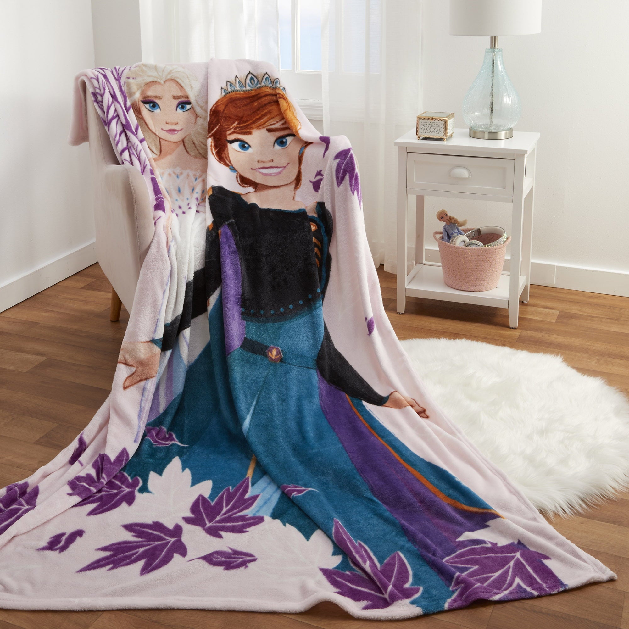 Disney Frozen Kids Plush Twin/Full Blanket， 62 x 90， Purple