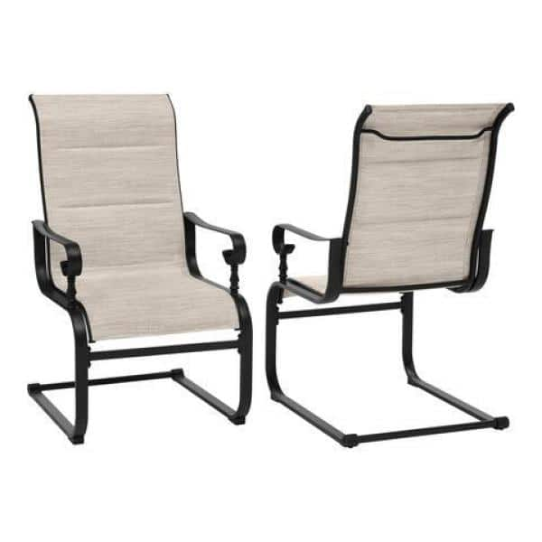 Hampton Bay Glenridge Falls Rocking Steel Padded Sling Outdoor Dining Chair in Putty