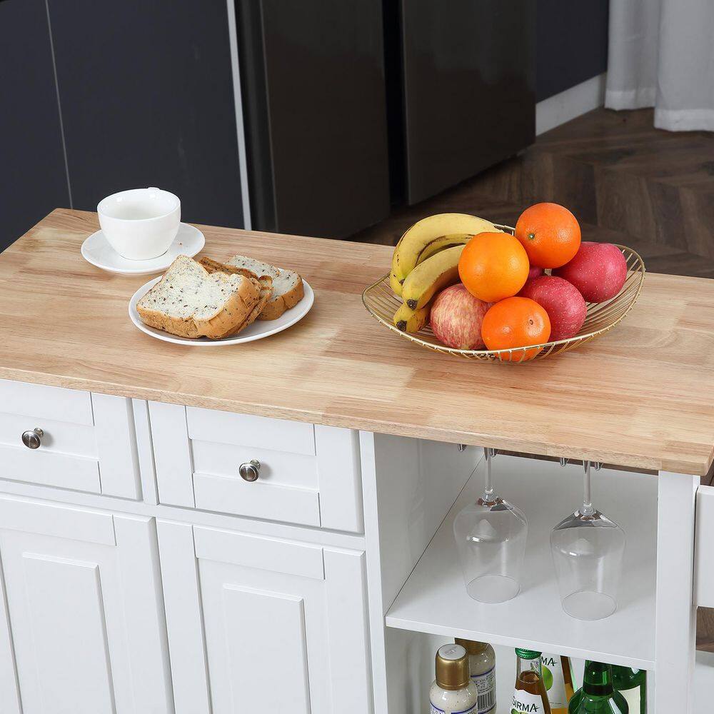 White Kitchen Island on Wheels Kitchen Cart with Cabinet 3-Layer Shelves Wood Countertop Mobile Storage Islands 1009-ISLAND-WHI