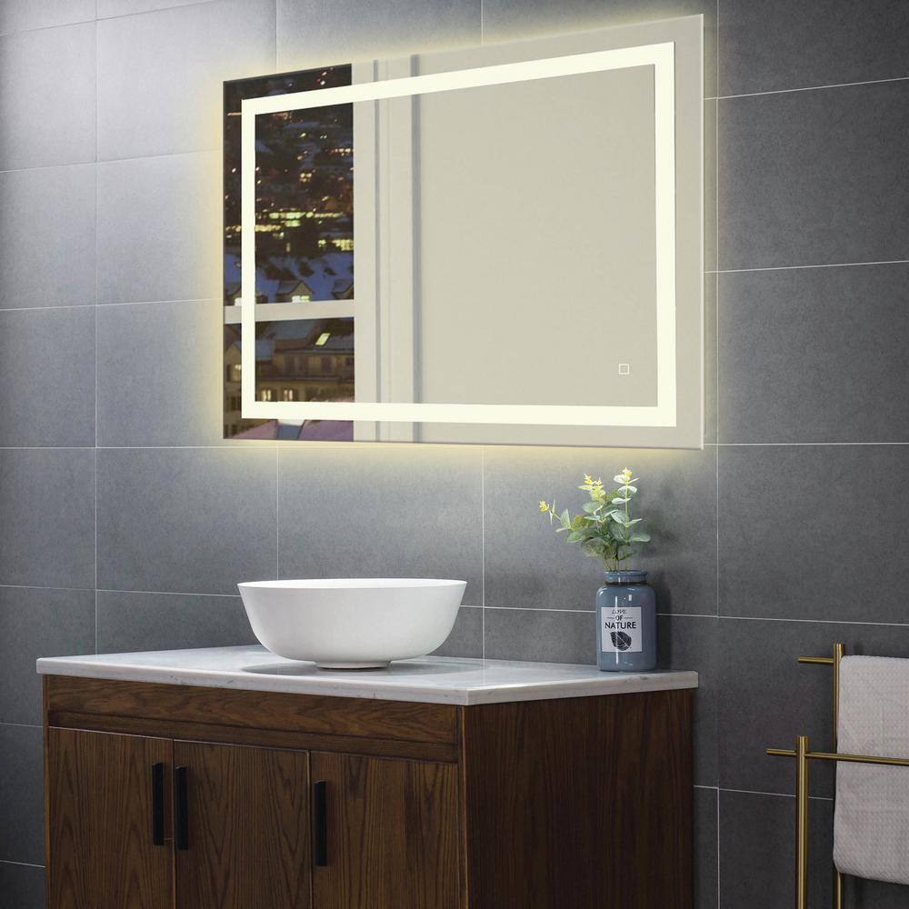 KINWELL LED Light 32 in. W x 40 in. H Rectangular Frameless Wall Mount Bathroom Vanity Mirror MCG0509