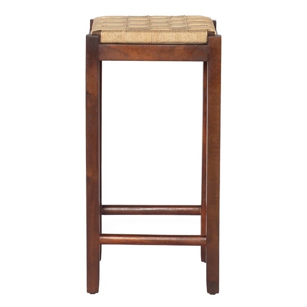 32 Inch Mango Wood Barstool with Rope Weaved Seat， Brown