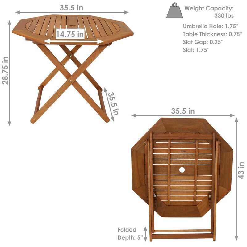 Ultimate Patio Meranti Wood Octagon Outdoor Folding Patio Table