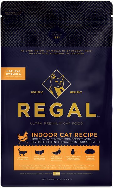 Regal Pet Foods Indoor Cat Recipe Dry Cat Food， 4-lb bag