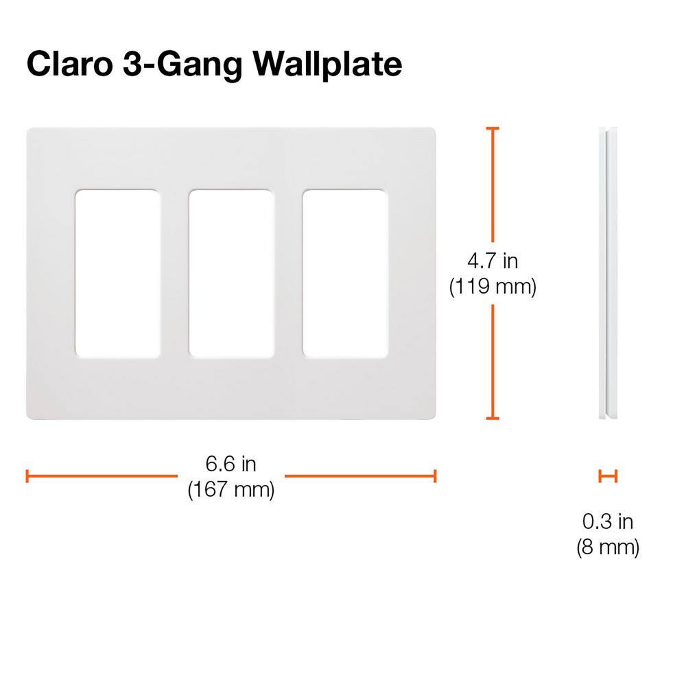 Lutron Claro 3 Gang Wall Plate for DecoratorRocker Switches Gloss White (CW-3-WH-2PK) (2-Pack) CW-3-WH-2PK