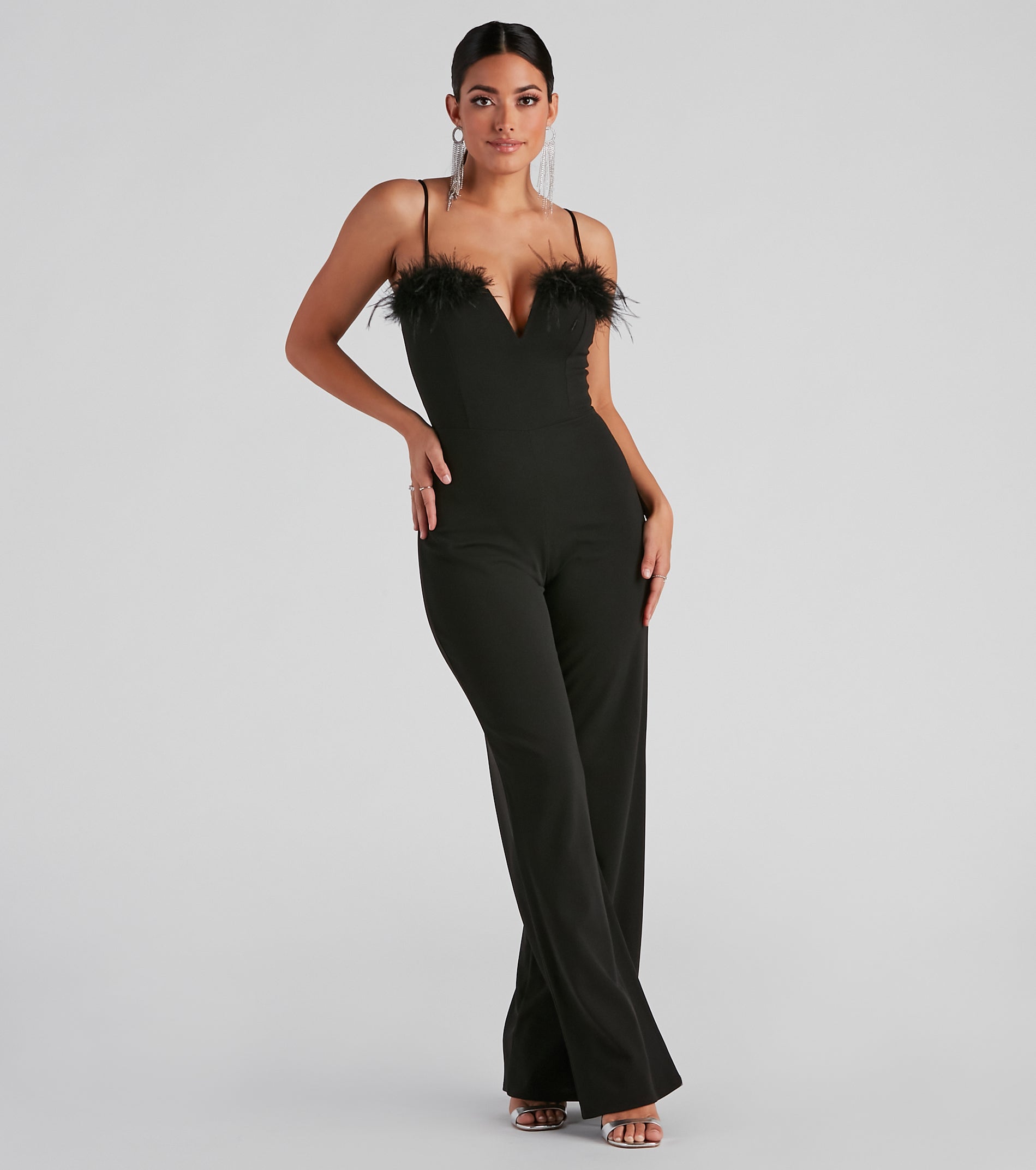 Diva Night Marabou Trim Jumpsuit