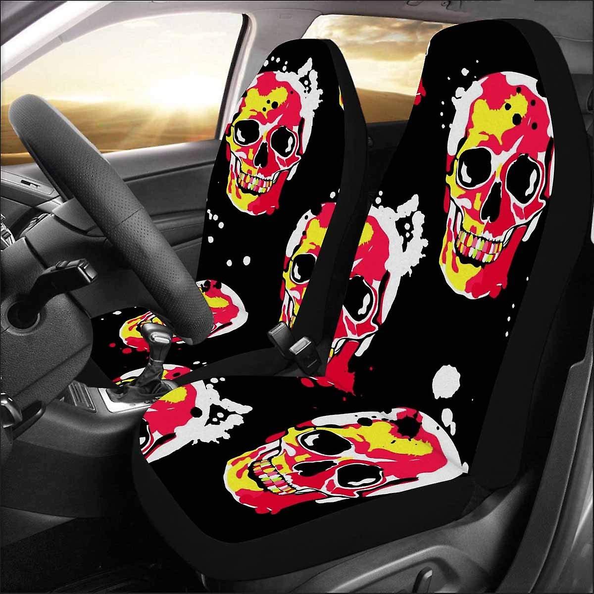 Set Of 2 Car Seat Covers Artist Skull Splash Universal Auto Front Seats Protector Fits For Car，suv Sedan，truck