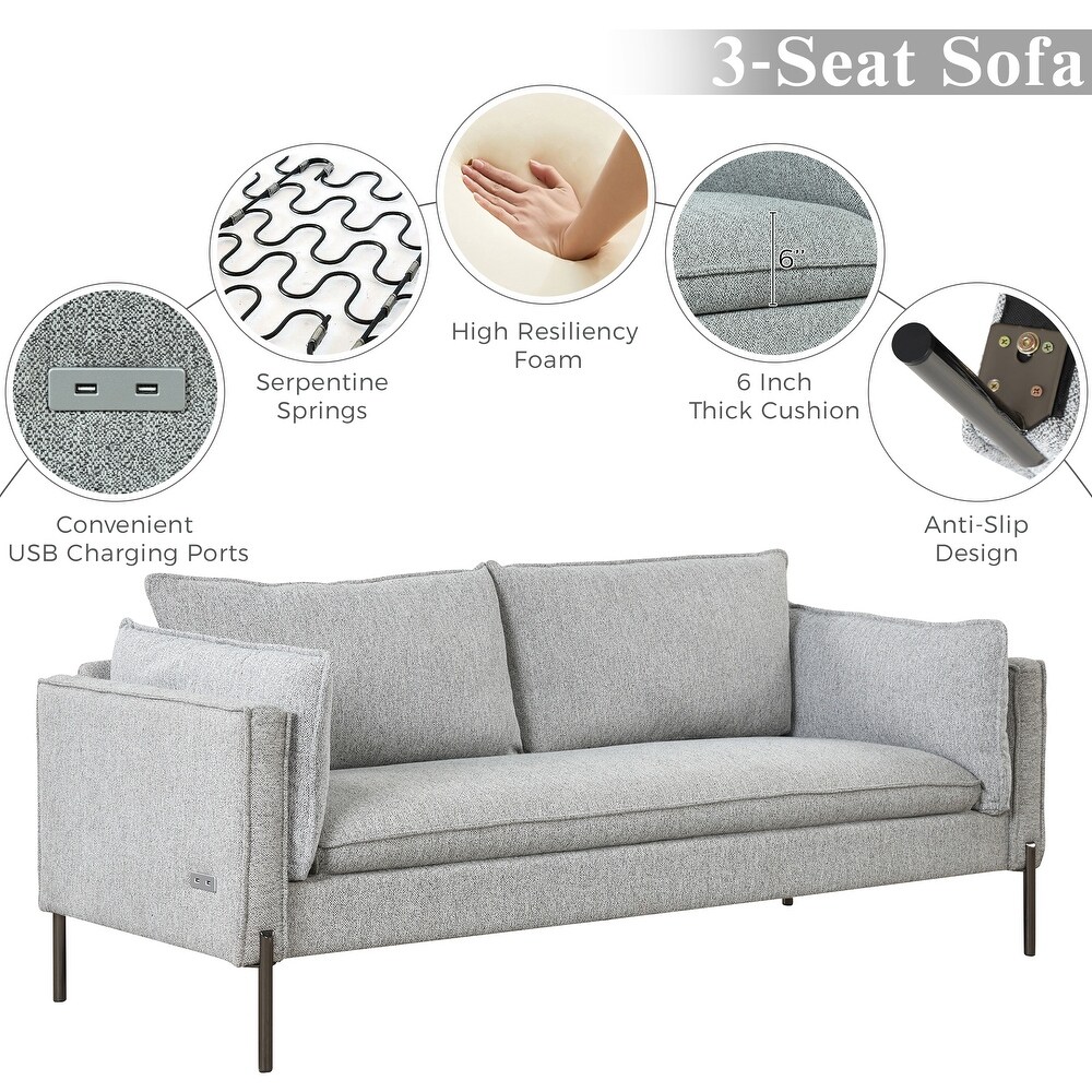 2 Piece Sofa Sets Modern Linen Fabric Upholstered  Loveseat and 3 Seat Couch Set Furniture with USB Charging Ports (2+3 seat)