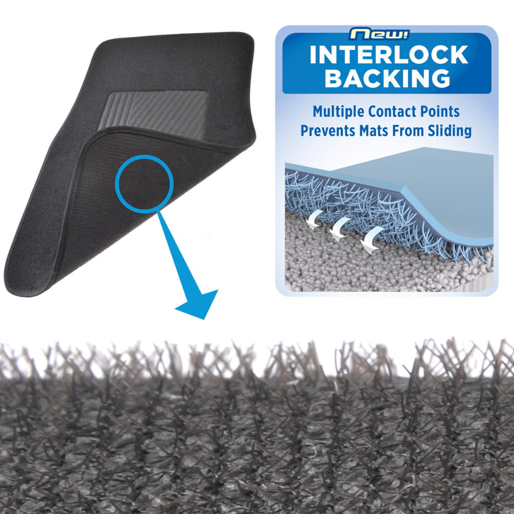 BDK INTERLOCK Car Floor Mats - Secure No-Slip Technology for Automotive Interiors - 4pc Inter-Locking Carpet (Black)