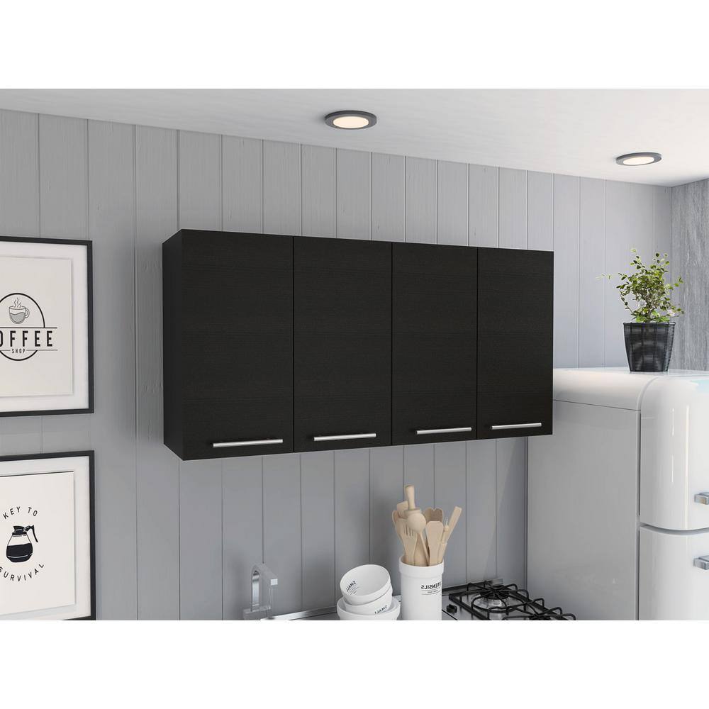 Amucolo 47.2 in. W x 13.1 in. D x 23.6 in. H Black Wood Assembled Wall Kitchen Cabinet with Shelves and Four Doors YeaD-CYD0-BLX