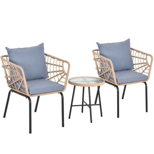 Moasis 3Piece Cushioned Bistro Set Patio Wicker Chair and Side Table