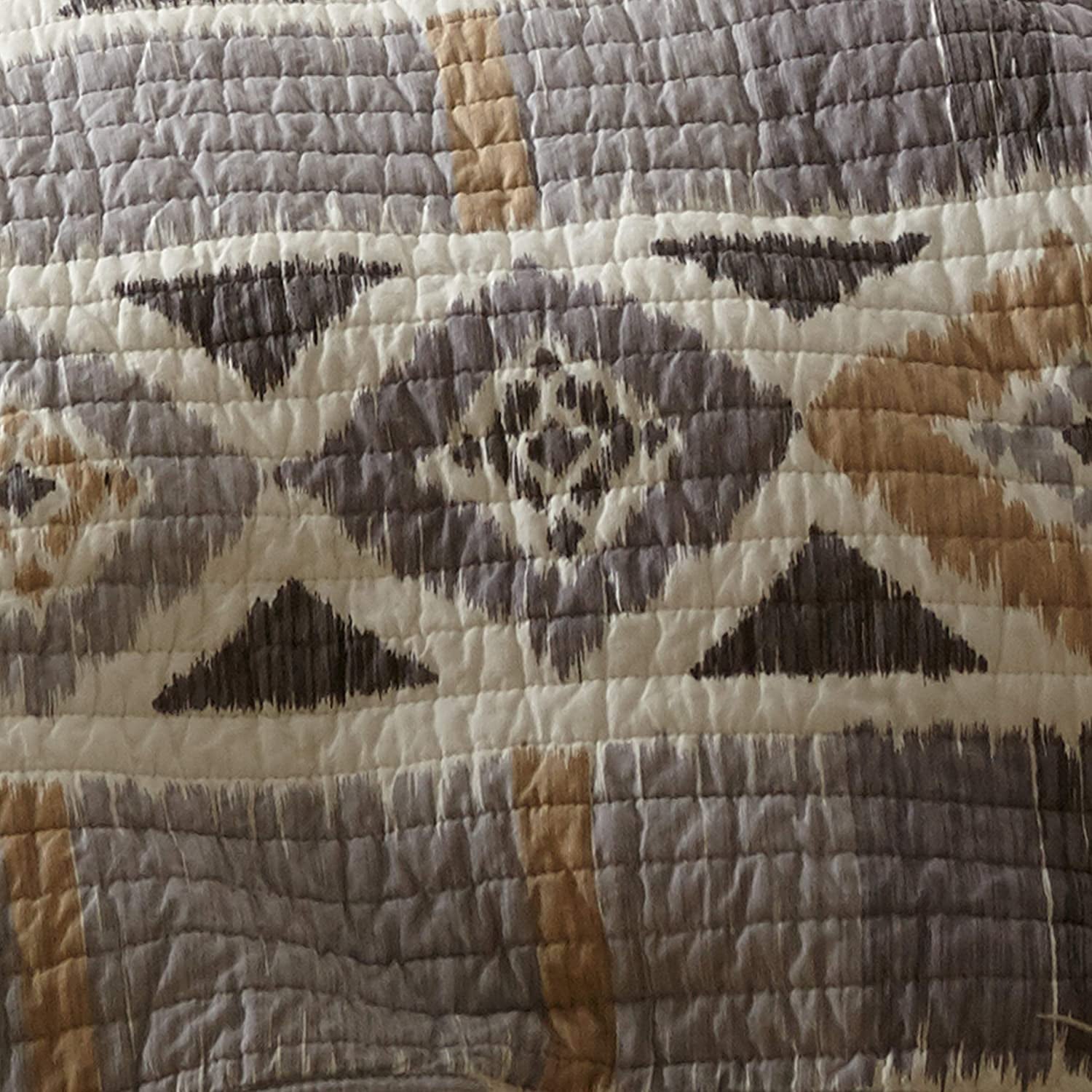 Levtex Home - Santa Fe Quilt - Ikat Pattern in Soft Grey， Cream and Tan - Full/Queen Quilt Size (88 x 92in.) - Reversible Pattern - Cotton - Shams Sold Separately