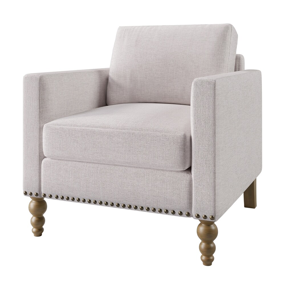 Classic Linen Armchair Accent Chair with Bronze Nailhead Trim