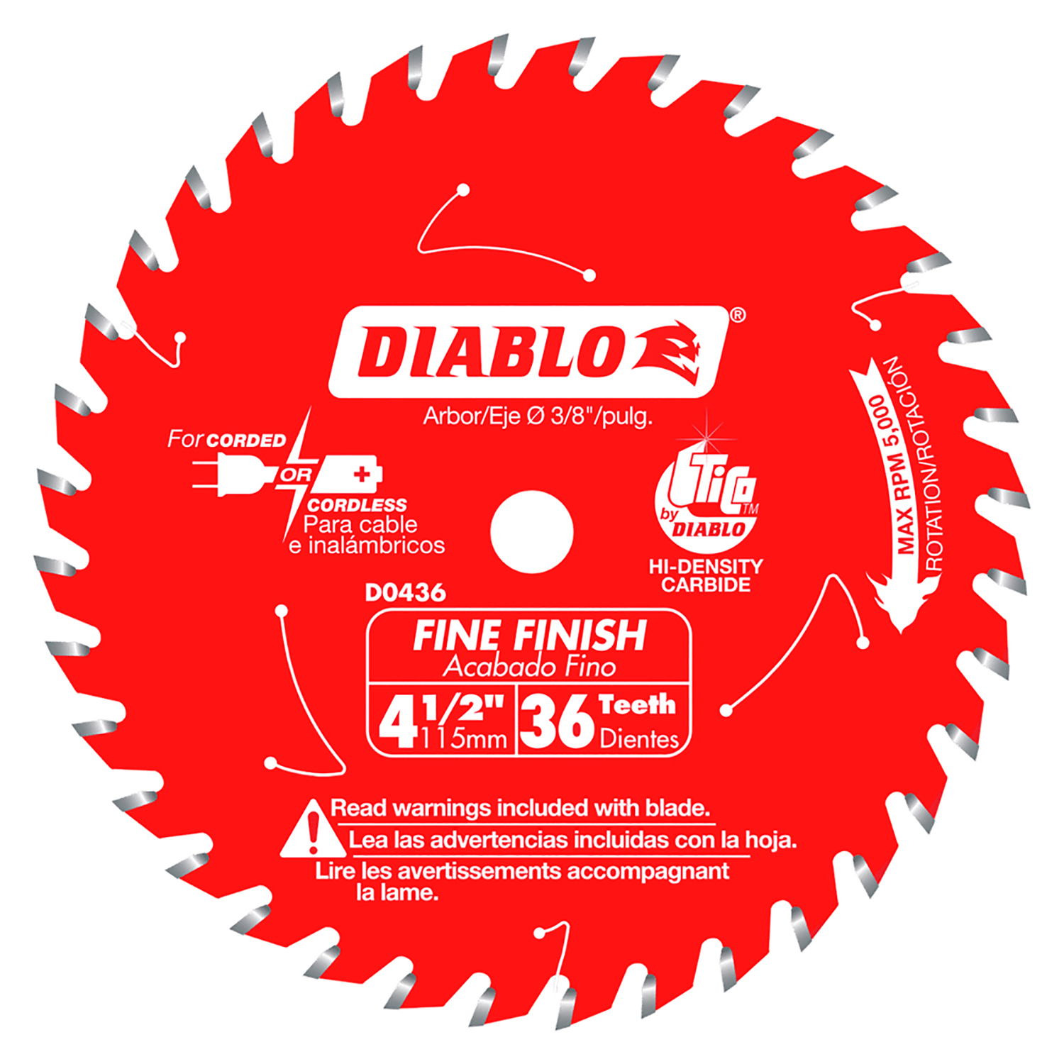 Diablo 4-1/2 in. D X 3/8 in. TiCo Hi-Density Carbide Saw Blade 36 teeth 1 pc