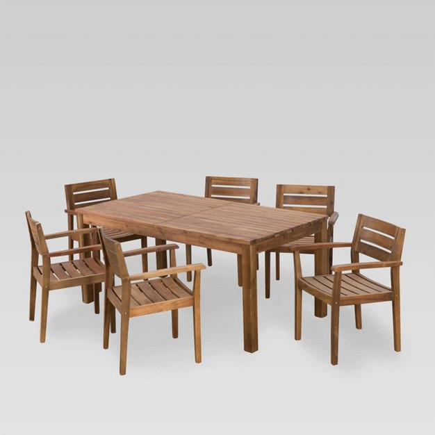 Wilson 7pc Acacia Wood Dining Set With Expandable Dining Table Teak Christopher Knight Home