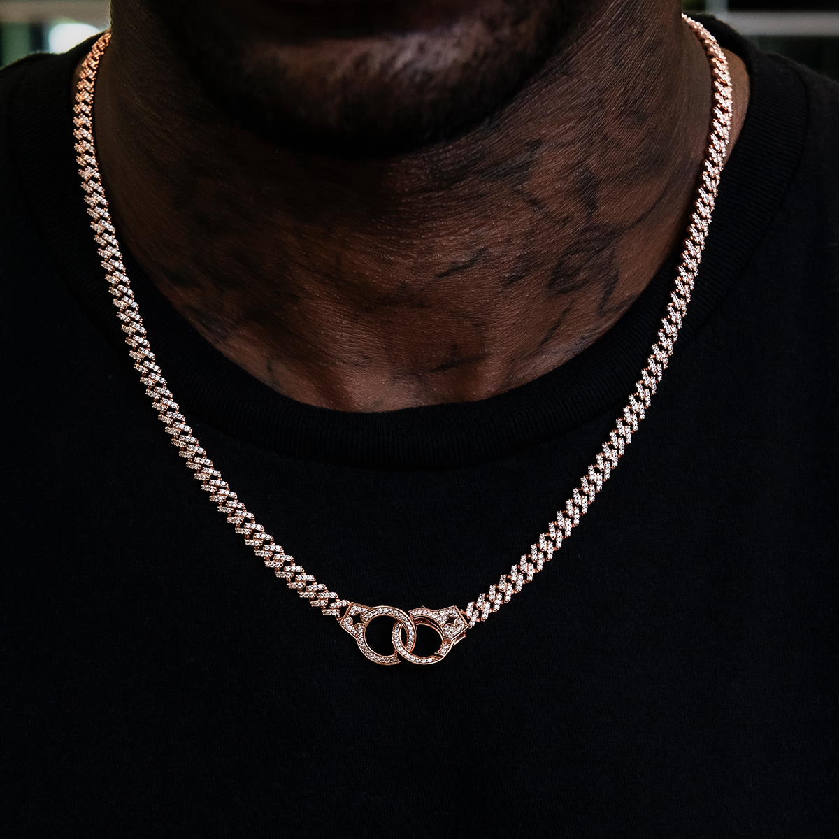 Iced Handcuff Diamond Prong Cuban Chain in Rose Gold