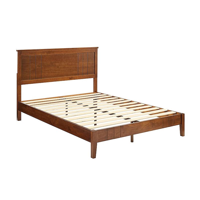 MUSEHOMEINC Mid Century Modern Solid Pinewood Platform Bed with Headboard， Queen