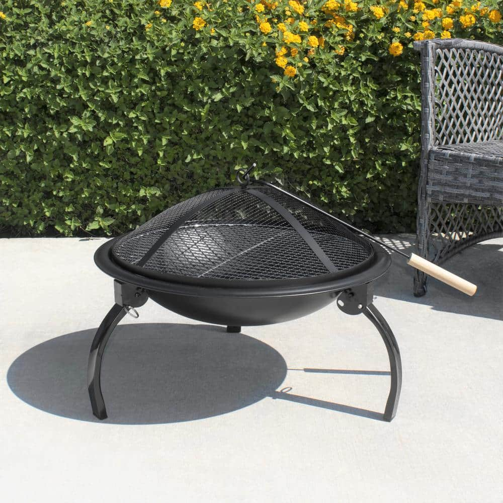 WESTIN OUTDOOR Helen 22 in. Round Steel Wood Burning Fire Pit in Black 3005102