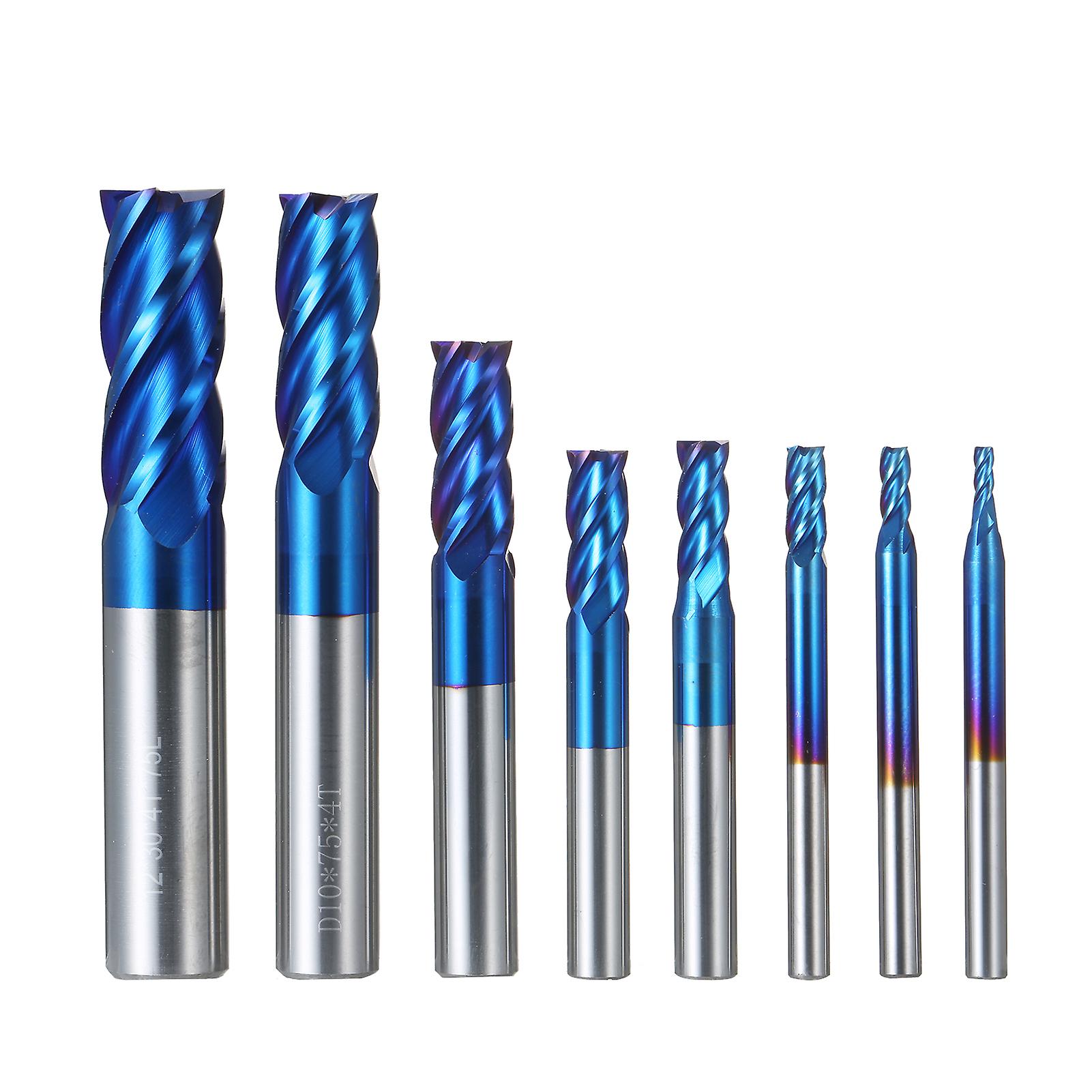 8pcs 4-flute End Mill Bits Carbide Tungsten Steel Milling Cutter Router Bits Rotary Bits Tool Straight Shank 4-12mm Double Edged Cutting Engraving Bit