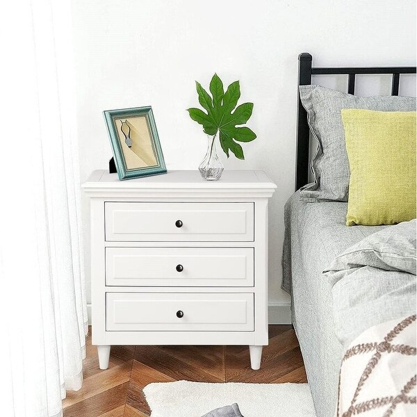 Modern Vintage 3 Drawer Wood Nightstand， White Wood Bedside Table， Side End Table for Bedroom， Living Room， Office - - 35651525