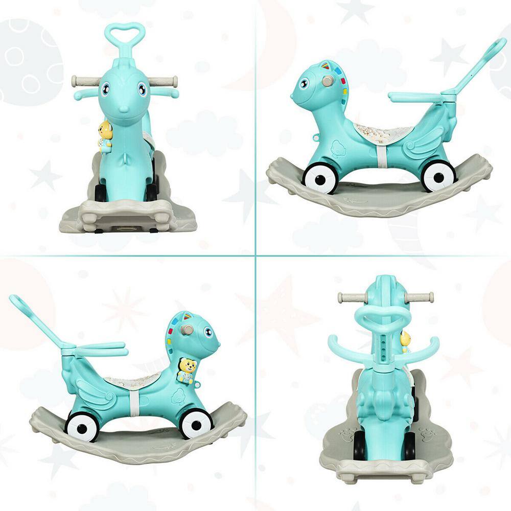 Gymax GYM05460 Baby Rocking Horse 4 in 1 Kids Ride On Toy Push Car with Music Indoor Outdoor Gift