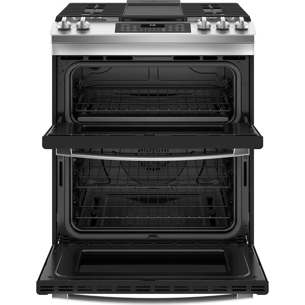 GE 30-inch Slide-in Gas Range with True European Convection Technology JCGSS86SPSS