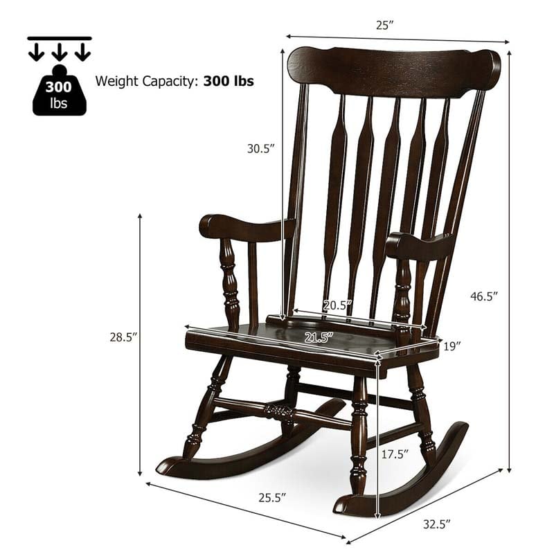 Solid Wood Glossy Finish Rocking Chair, Indoor & Outdoor Rocker for Porch Patio Backyard