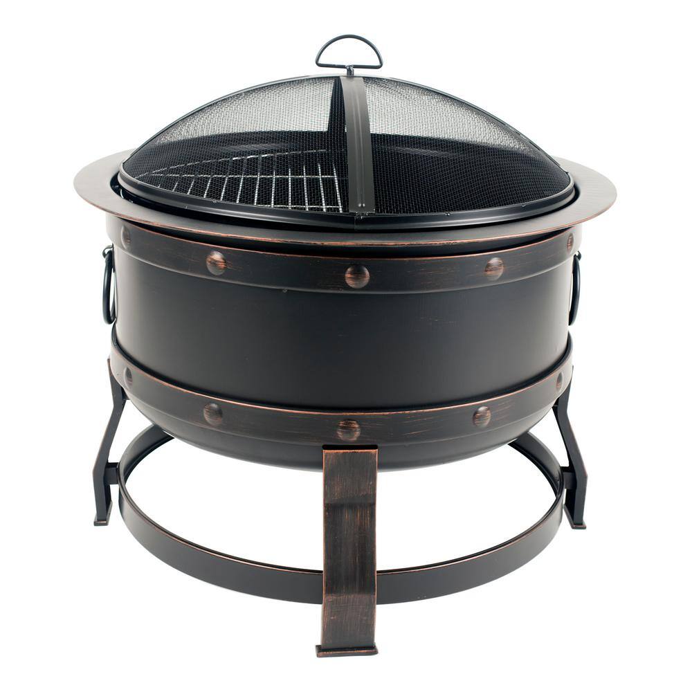 Pleasant Hearth Killian 28 in. Round Steel Fire Pit in Rubbed Bronze with Cooking Grid OFW307R