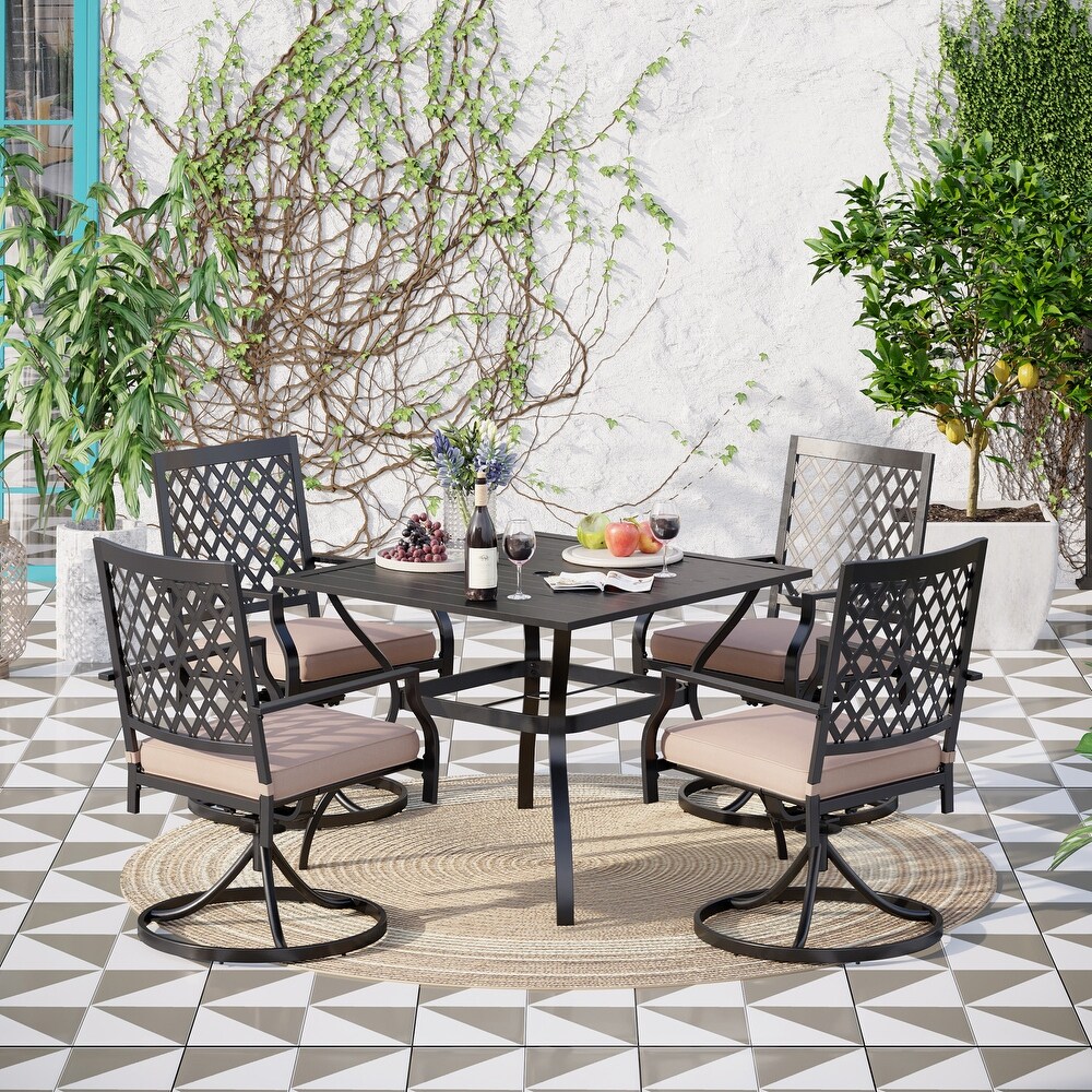 PHI VILLA 5 Piece Patio Dining Set with 4 Swivel Cushioned Chairs and a 37\