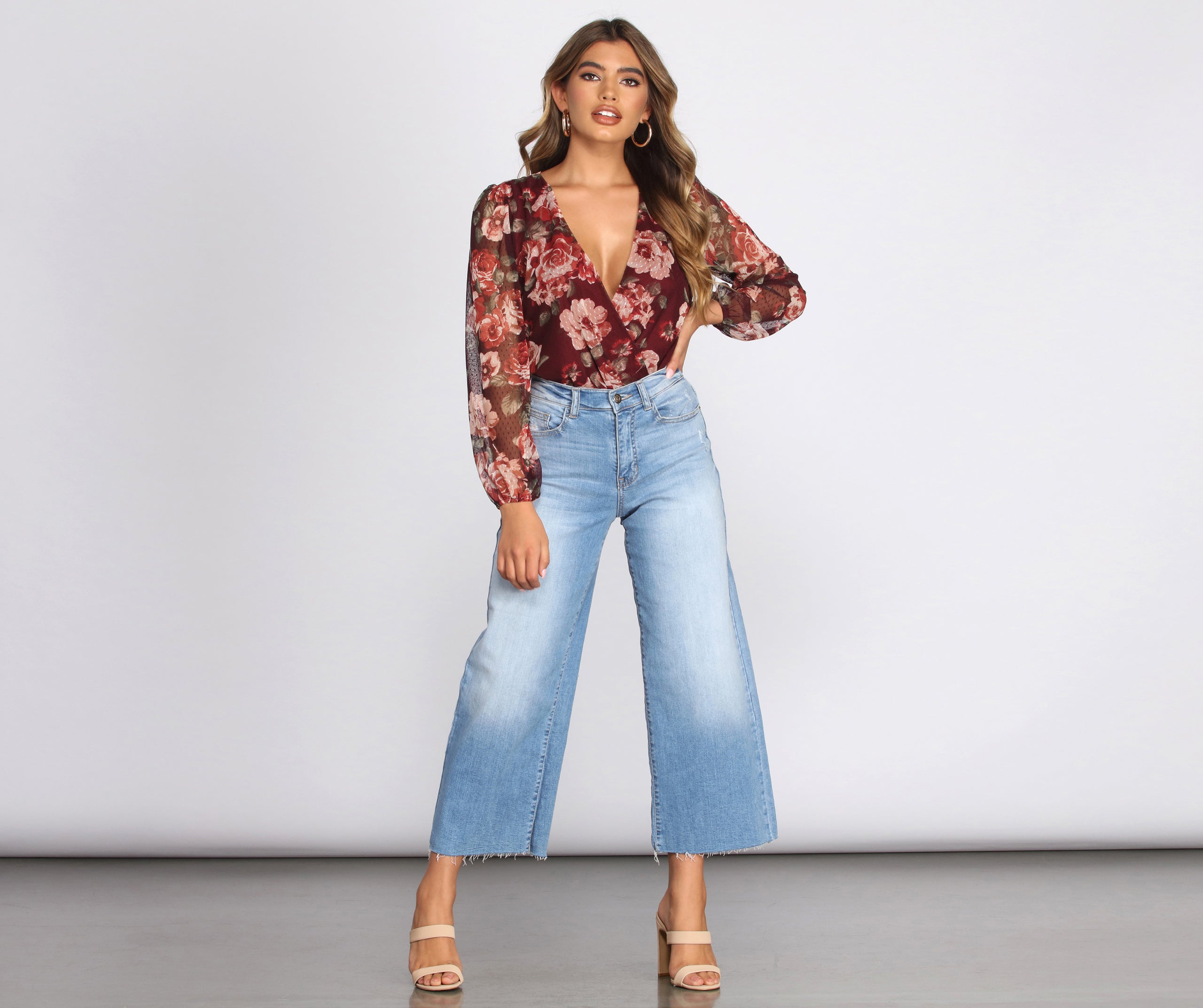 Floral Mesh Surplice Bodysuit