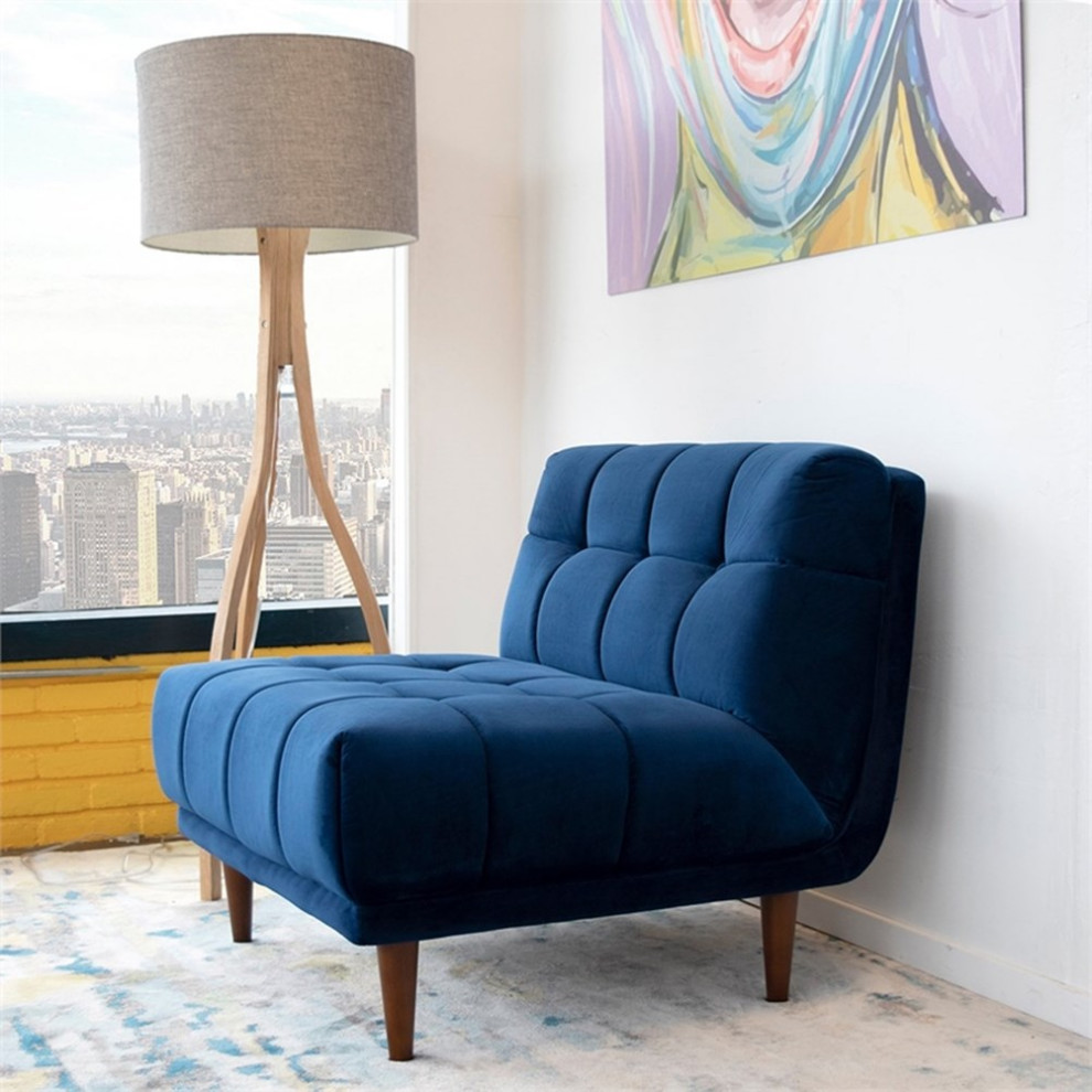 Alia Mid Century Modern Tight Back Velvet Lounge Chair in Dark Blue   Midcentury   Armchairs And Accent Chairs   by Homesquare  Houzz