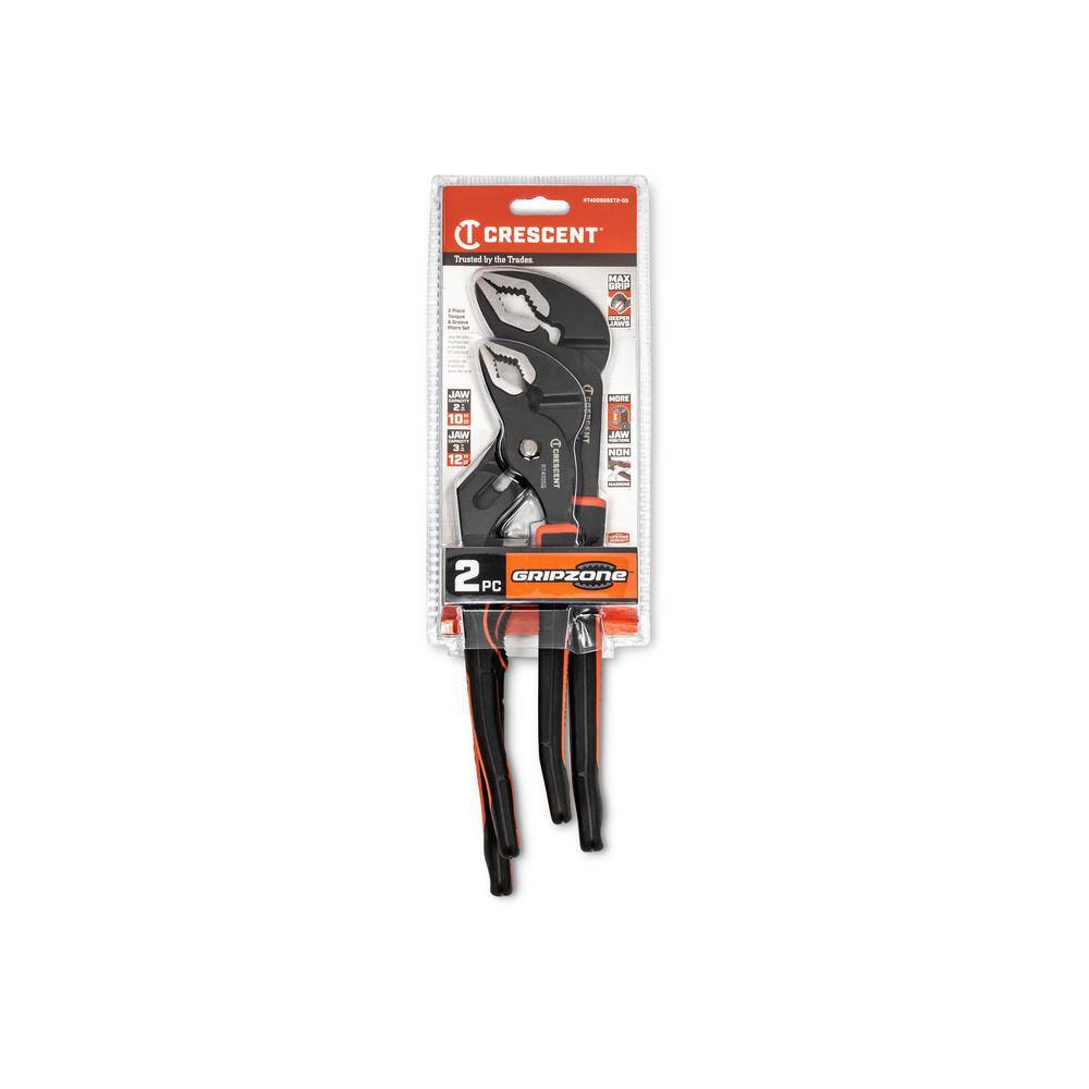 Crescent 10 in.  12 in. Dual Material Tongue and Groove Plier Set with Grip Zone V-Jaw RT400SGSET2-05