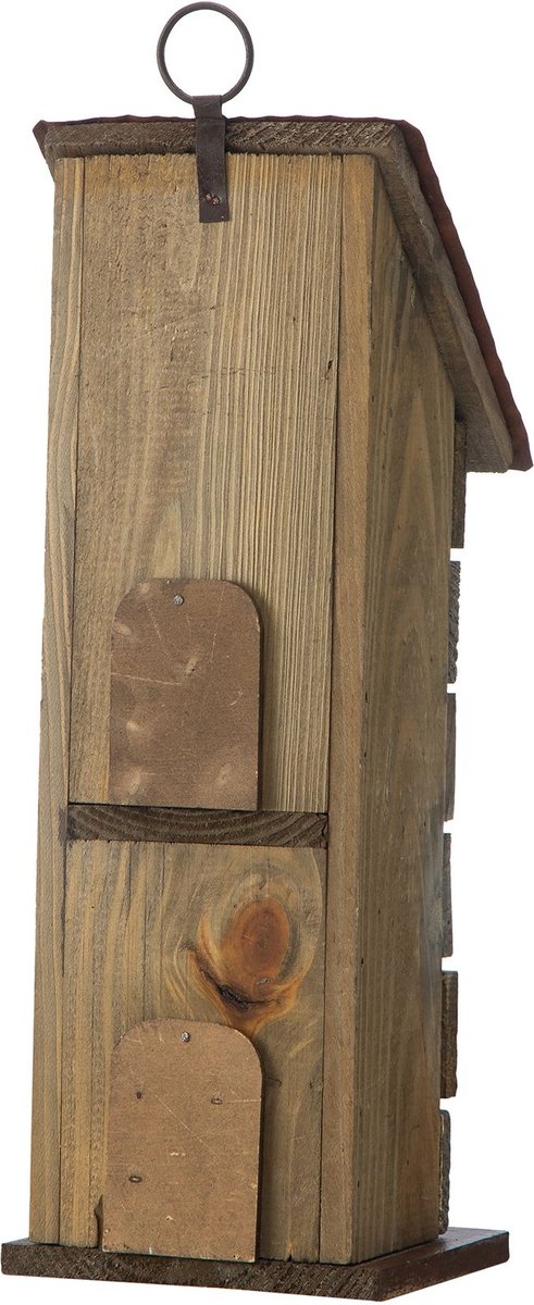 Glitzhome Two-Tiered Distressed Solid Wood Birdhouse with 3D Rustic Flowers